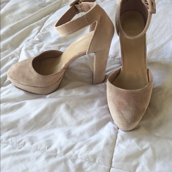Blush Pink Velvet Block Platform Heels - Picture 3 of 5